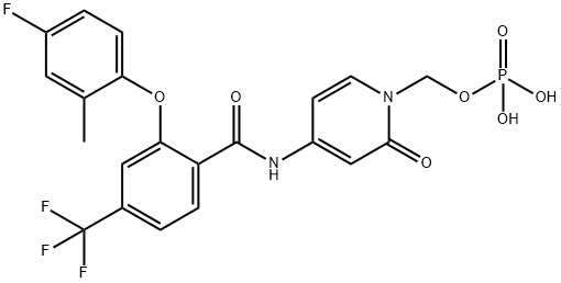 (4-(2-(4-fluoro-2-methylphenoxy)-4-(trifluoromethyl)benzamido)-2-oxo-1l4,2l5-pyridin-1-yl)methyldihydrogenphosphate 구조식 이미지