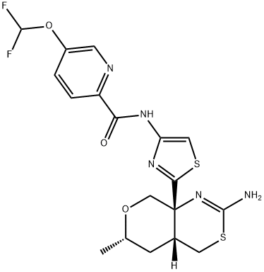 N-(2-((4aR,6S,8aR)-2-amino-6-methyl-4,4a,5,6-tetrahydropyrano[3,4-d][1,3]thiazin-8a(8H)-yl)thiazol-4-yl)-5-(difluoromethoxy)picolinamide 구조식 이미지