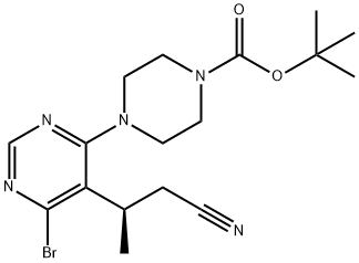 tert-butyl(R)-4-(6-bromo-5-(1-cyanopropan-2-yl)pyrimidin-4-yl)piperazine-1-carboxylate Structure