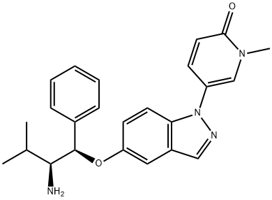 5-(5-((1R,2S)-2-amino-3-methyl-1-phenylbutoxy)-1H-indazol-1-yl)-1-methylpyridin-2(1H)-one Structure