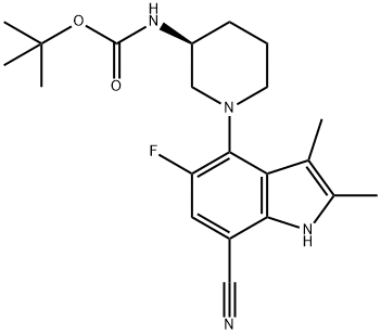 tert-butyl(S)-(1-(7-cyano-5-fluoro-2,3-dimethyl-1H-indol-4-yl)piperidin-3-yl)carbamate Structure