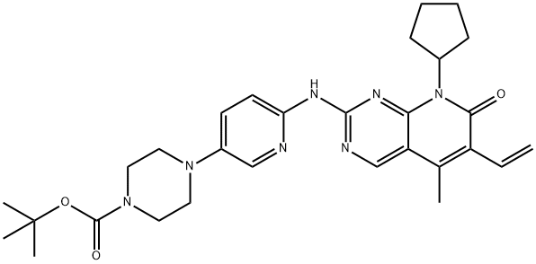 4-[6-[(8-cyclopentyl-6-ethenyl-7,8-dihydro-5-methyl-7-oxopyrido[2,3-d]pyrimidin-2-yl)amino]-3-pyridinyl]-1-piperazinecarboxylic acid tert-butyl ester 구조식 이미지