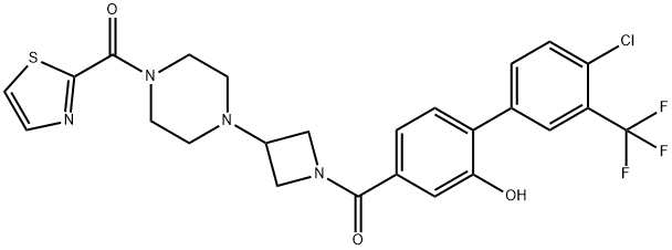 (4-(1-(4'-chloro-2-hydroxy-3'-(trifluoromethyl)-[1,1'-biphenyl]-4-carbonyl)azetidin-3-yl)piperazin-1-yl)(thiazol-2-yl)methanone Structure