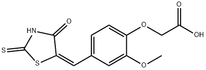 (E)-2-(2-methoxy-4-((4-oxo-2-thioxothiazolidin-5-ylidene)methyl)phenoxy)acetic acid Structure