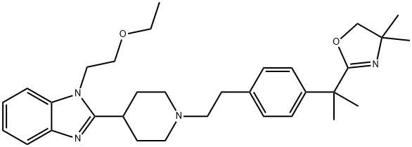 2-(2-(4-(2-(4-(1-(2-ethoxyethyl)-1H-benzo[d]imidazol-2-yl)piperidin-1-yl)ethyl)phenyl)propan-2-yl)-4,4-dimethyl-4,5-dihydrooxazole Structure