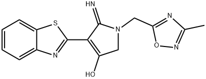 4-(benzo[d]thiazol-2-yl)-5-imino-1-((3-methyl-1,2,4-oxadiazol-5-yl)methyl)-2,5-dihydro-1H-pyrrol-3-ol 구조식 이미지