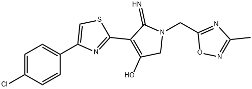 4-(4-(4-chlorophenyl)thiazol-2-yl)-5-imino-1-((3-methyl-1,2,4-oxadiazol-5-yl)methyl)-2,5-dihydro-1H-pyrrol-3-ol 구조식 이미지