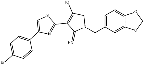 1-(benzo[d][1,3]dioxol-5-ylmethyl)-4-(4-(4-bromophenyl)thiazol-2-yl)-5-imino-2,5-dihydro-1H-pyrrol-3-ol Structure
