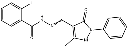 (E)-2-fluoro-N'-((5-methyl-3-oxo-2-phenyl-2,3-dihydro-1H-pyrazol-4-yl)methylene)benzohydrazide Structure