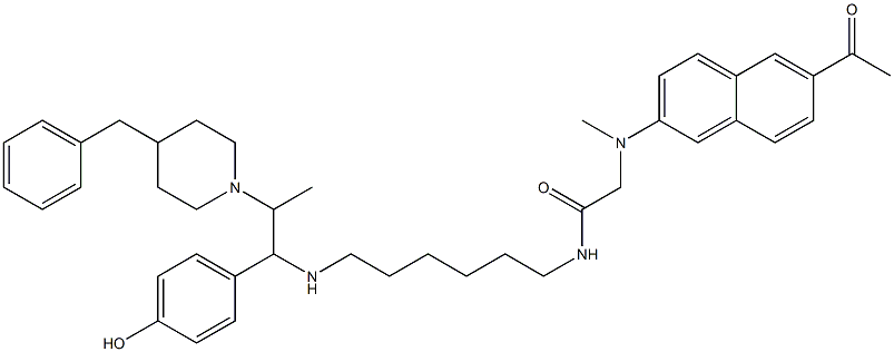 Acetamide, 2-[(6-acetyl-2-naphthalenyl)methylamino]-N-[6-[[1-(4-hydroxyphenyl)-2-[4-(phenylmethyl)-1-piperidinyl]propyl]amino]hexyl]- 구조식 이미지
