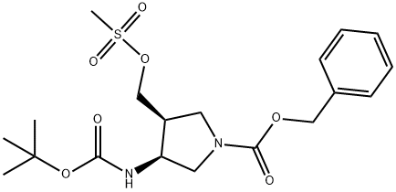 benzyl 3-(tert-butoxycarbonylamino)-4-((methylsulfonyloxy)methyl)pyrrolidine-1-carboxylate 구조식 이미지