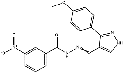 (Z)-N'-((3-(4-methoxyphenyl)-1H-pyrazol-4-yl)methylene)-3-nitrobenzohydrazide 구조식 이미지