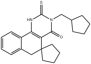 3-(cyclopentylmethyl)-2-thioxo-2,3-dihydro-1H-spiro[benzo[h]quinazoline-5,1'-cyclopentan]-4(6H)-one 구조식 이미지