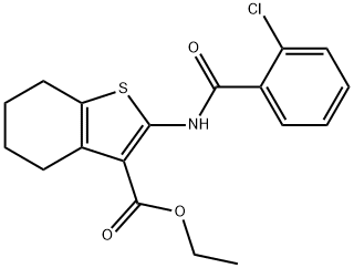 ethyl 2-{[(2-chlorophenyl)carbonyl]amino}-4,5,6,7-tetrahydro-1-benzothiophene-3-carboxylate 구조식 이미지
