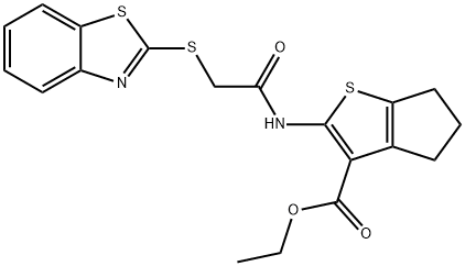 ethyl 2-{[(1,3-benzothiazol-2-ylsulfanyl)acetyl]amino}-5,6-dihydro-4H-cyclopenta[b]thiophene-3-carboxylate Structure