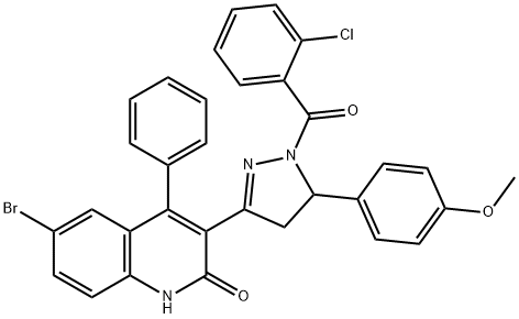 (3-(6-bromo-2-hydroxy-4-phenylquinolin-3-yl)-5-(4-methoxyphenyl)-4,5-dihydro-1H-pyrazol-1-yl)(2-chlorophenyl)methanone Structure