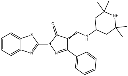 (4Z)-2-(1,3-benzothiazol-2-yl)-5-phenyl-4-{[(2,2,6,6-tetramethylpiperidin-4-yl)amino]methylidene}-2,4-dihydro-3H-pyrazol-3-one Structure