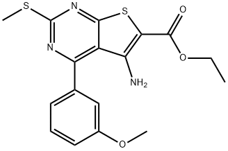 THIENO[2,3-D]PYRIMIDINE-6-CARBOXYLIC ACID,5-AMINO-4-(3-METHOXYPHENYL)-2-(METHYLTHIO)-,ETHYL ESTER(WXG01919) 구조식 이미지