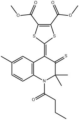 dimethyl 2-(1-butanoyl-2,2,6-trimethyl-3-thioxo-2,3-dihydroquinolin-4(1H)-ylidene)-1,3-dithiole-4,5-dicarboxylate Structure