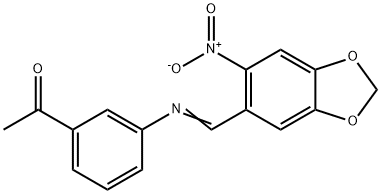 1-(3-{[(6-nitro-1,3-benzodioxol-5-yl)methylene]amino}phenyl)ethanone 구조식 이미지