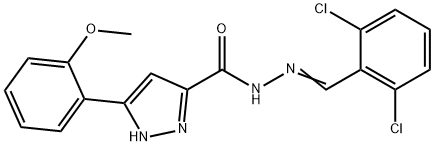 N'-[(E)-(2,6-dichlorophenyl)methylidene]-3-(2-methoxyphenyl)-1H-pyrazole-5-carbohydrazide 구조식 이미지