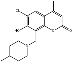 6-chloro-7-hydroxy-4-methyl-8-[(4-methyl-1-piperidinyl)methyl]-2H-chromen-2-one Structure