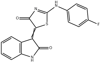 (3Z)-3-{(2Z)-2-[(4-fluorophenyl)imino]-4-oxo-1,3-thiazolidin-5-ylidene}-1,3-dihydro-2H-indol-2-one 구조식 이미지