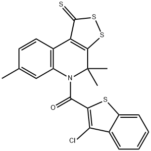 (3-chloro-1-benzothiophen-2-yl)(4,4,7-trimethyl-1-thioxo-1,4-dihydro-5H-[1,2]dithiolo[3,4-c]quinolin-5-yl)methanone 구조식 이미지