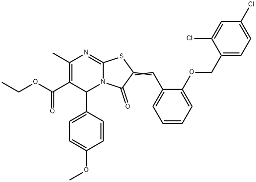 (Z)-ethyl 2-(2-((2,4-dichlorobenzyl)oxy)benzylidene)-5-(4-methoxyphenyl)-7-methyl-3-oxo-3,5-dihydro-2H-thiazolo[3,2-a]pyrimidine-6-carboxylate Structure