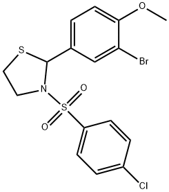 2-(3-Bromo-4-methoxyphenyl)-3-[(4-chlorophenyl)sulfonyl]-thiazolidine 구조식 이미지