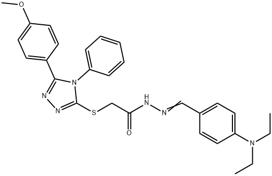 N'-{(E)-[4-(diethylamino)phenyl]methylidene}-2-{[5-(4-methoxyphenyl)-4-phenyl-4H-1,2,4-triazol-3-yl]sulfanyl}acetohydrazide 구조식 이미지