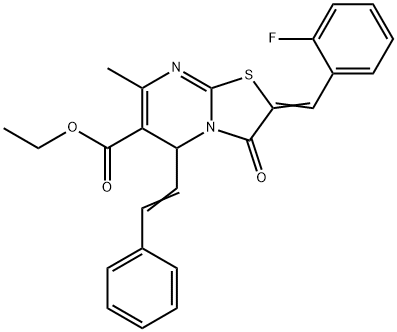 ethyl (2Z)-2-(2-fluorobenzylidene)-7-methyl-3-oxo-5-[(E)-2-phenylethenyl]-2,3-dihydro-5H-[1,3]thiazolo[3,2-a]pyrimidine-6-carboxylate 구조식 이미지