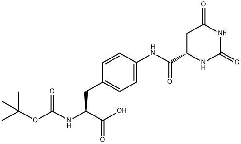 L-Phenylalanine, N-[(1,1-dimethylethoxy)carbonyl]-4-[[[(4S)-hexahydro-2,6-dioxo-4-pyrimidinyl]carbonyl]amino]- 구조식 이미지