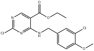 5-Pyrimidinecarboxylic acid,2-chloro-4-[[(3-chloro-4-methoxyphenyl)methyl]amino]-, ethyl ester 구조식 이미지
