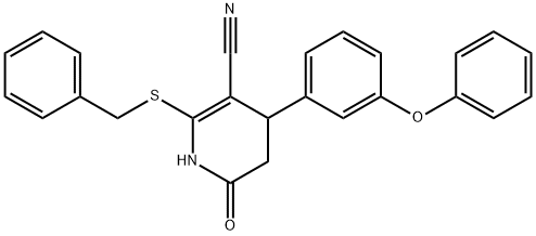 2-(benzylsulfanyl)-6-oxo-4-(3-phenoxyphenyl)-1,4,5,6-tetrahydropyridine-3-carbonitrile 구조식 이미지
