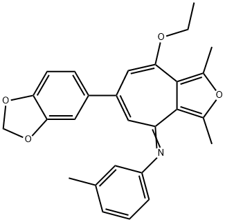 (E)-N-(6-(benzo[d][1,3]dioxol-5-yl)-8-ethoxy-1,3-dimethyl-4H-cyclohepta[c]furan-4-ylidene)-3-methylaniline Structure