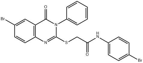 2-[(6-bromo-4-oxo-3-phenyl-3,4-dihydroquinazolin-2-yl)sulfanyl]-N-(4-bromophenyl)acetamide 구조식 이미지