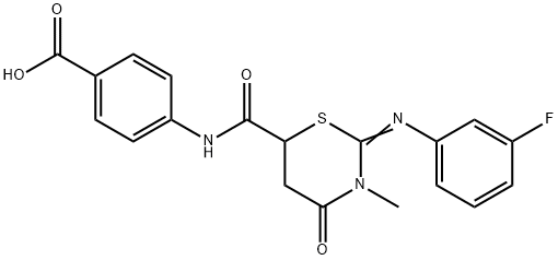 4-[({(2Z)-2-[(3-fluorophenyl)imino]-3-methyl-4-oxo-1,3-thiazinan-6-yl}carbonyl)amino]benzoic acid 구조식 이미지