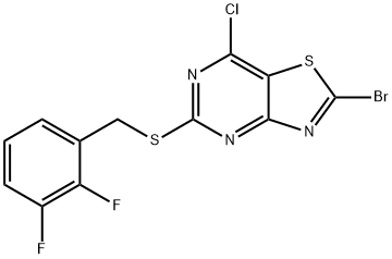 2-Bromo-7-chloro-5-((2,3-difluorobenzyl)thio)thiazolo[4,5-d]pyrimidine 구조식 이미지