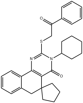 3-cyclohexyl-2-[(2-oxo-2-phenylethyl)sulfanyl]-3H-spiro[benzo[h]quinazoline-5,1'-cyclopentan]-4(6H)-one Structure