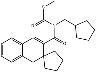 3-(cyclopentylmethyl)-2-(methylsulfanyl)-3H-spiro[benzo[h]quinazoline-5,1'-cyclopentan]-4(6H)-one 구조식 이미지