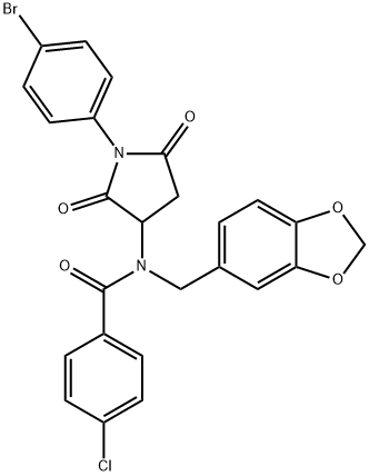 N-(1,3-benzodioxol-5-ylmethyl)-N-[1-(4-bromophenyl)-2,5-dioxopyrrolidin-3-yl]-4-chlorobenzamide Structure