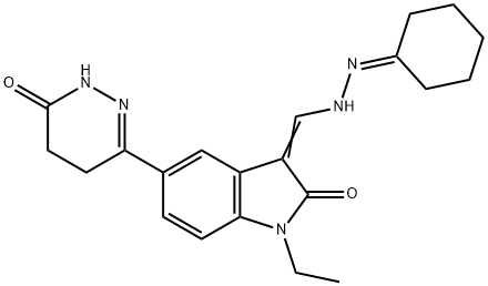 (3Z)-3-[(2-cyclohexylidenehydrazinyl)methylidene]-1-ethyl-5-(6-oxo-1,4,5,6-tetrahydropyridazin-3-yl)-1,3-dihydro-2H-indol-2-one Structure