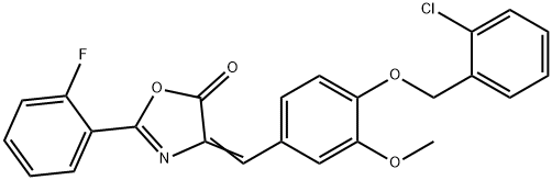 (4Z)-4-{4-[(2-chlorobenzyl)oxy]-3-methoxybenzylidene}-2-(2-fluorophenyl)-1,3-oxazol-5(4H)-one 구조식 이미지