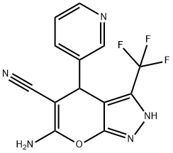 6-amino-4-(pyridin-3-yl)-3-(trifluoromethyl)-1,4-dihydropyrano[2,3-c]pyrazole-5-carbonitrile Structure