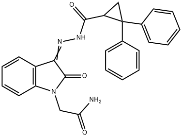 2-[(3Z)-3-{2-[(2,2-diphenylcyclopropyl)carbonyl]hydrazinylidene}-2-oxo-2,3-dihydro-1H-indol-1-yl]acetamide 구조식 이미지