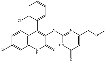 7-chloro-4-(2-chlorophenyl)-3-{[4-hydroxy-6-(methoxymethyl)pyrimidin-2-yl]sulfanyl}quinolin-2-ol Structure