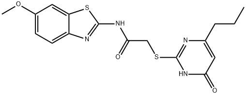 2-[(4-hydroxy-6-propylpyrimidin-2-yl)sulfanyl]-N-[(2E)-6-methoxy-1,3-benzothiazol-2(3H)-ylidene]acetamide 구조식 이미지