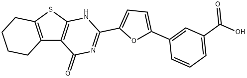 3-[5-(4-oxo-3,4,5,6,7,8-hexahydro[1]benzothieno[2,3-d]pyrimidin-2-yl)furan-2-yl]benzoic acid Structure