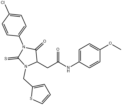 2-[1-(4-chlorophenyl)-5-oxo-3-(thiophen-2-ylmethyl)-2-thioxoimidazolidin-4-yl]-N-(4-methoxyphenyl)acetamide Structure